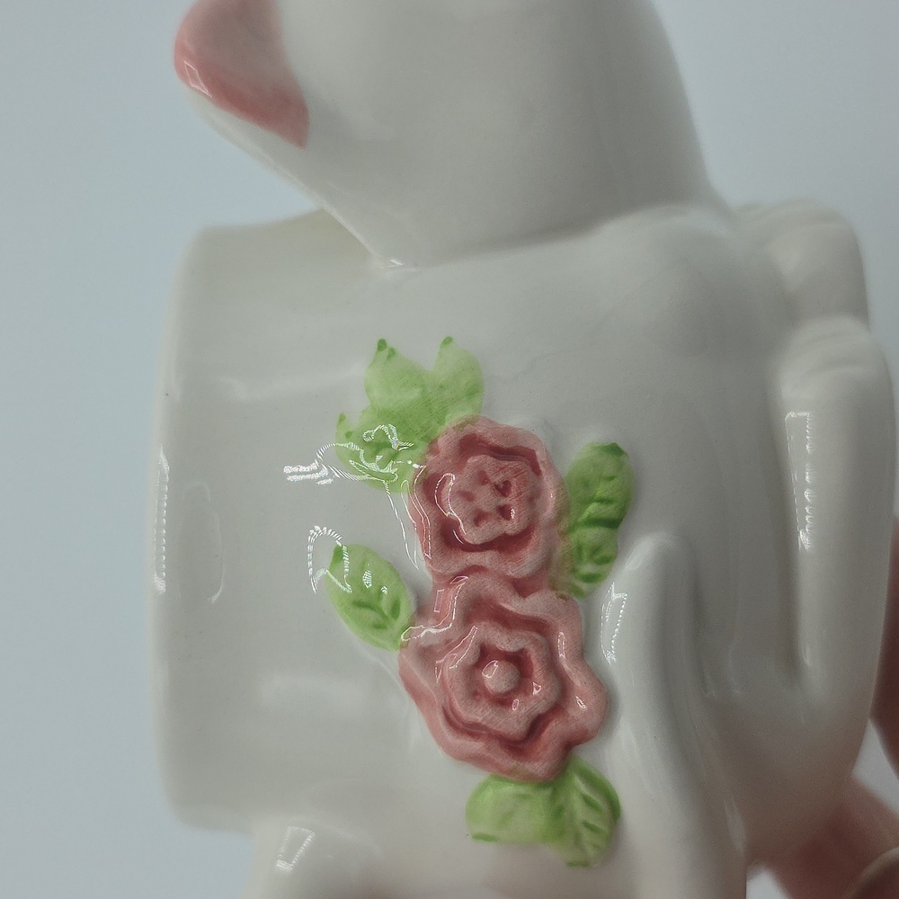 Vintage Floral Cat Ceramic Tea Mug 12oz White and Pink Holds Your Tea Bag - Picture 8 of 8